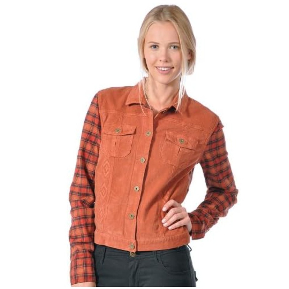 GRAMICCI Holly Jacket Women Medium Burnt Orange Corduroy Flannel Plaid Aztec